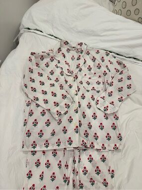 Sleepy Jones Floral Print Red and Green Pajama Set - White Background